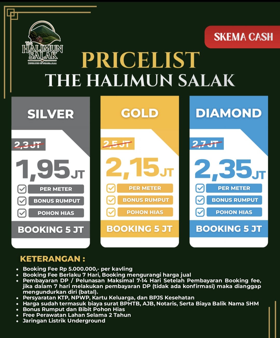 Daftar harga lengkap kavling The Halimun Salak – harga per blok, cicilan, dan ketentuan promo