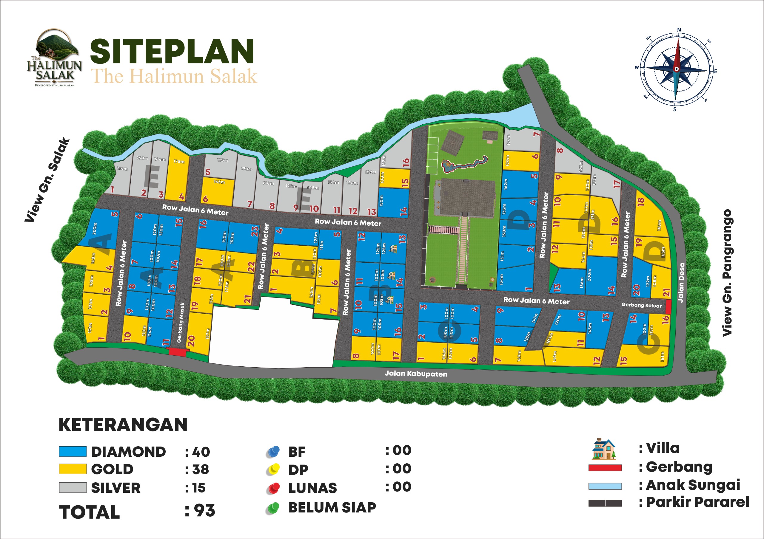 Siteplan The Halimun Salak – Peta lokasi blok kavling SHM Bogor Selatan, blok merah sold out, blok kuning masih tersedia